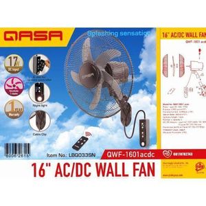 Fan  QASA 16" AC/DC Wall Fa QWF-1601 with Remote, Night Light, 5 Blades 