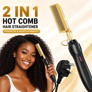 Multi-Function Electric Copper Hair Straightener Brush - 2-in-1 Curling & Straightening Iron for Home Use