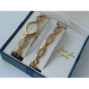 Sekonda Gold-Plated Stone Set Watch + Bracelet + Ear Rings Set (Genuine UK Import)