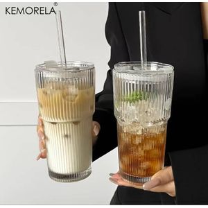 Transparent Smoothie Glass Cup With Straw. 2Pcs 