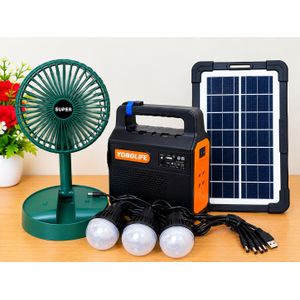 YOBOLIFE Reliable Solar Strong Rechargable Kit with Radio and Bluetooth and  Super Lasting Rechargable Fan (Including 3Bulb , Panel and Rechargable cable)
