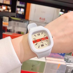 Women's Square Case Quartz Wristwatch, White Silicone Strap Casual Fashion Student Watch