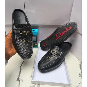 Clarks Men’s Woven Leather Bit Slip-On Half Shoe – Black (VB310)
