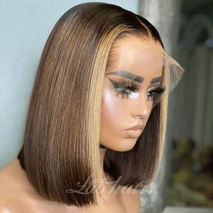 Highlight Honey Blonde Bob Wig Lace Front  Hair Wigs - Straight - 14inch