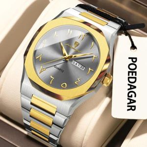 POEDAGAR Executive Quartz Dial Gold silver Bracelet Strap Arabic Numeral Watch