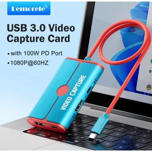 Lemorele USB 3.0 Video Capture Card Type C to HDMI Video Recorder and 100W Power Delivery Hub for Game Recording Live Streaming