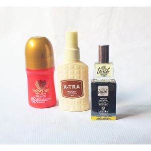 Special Perfume of 3 in 1 of  Passport Roll On, Xtra Yellow Body Spray 50ml and Touch Yellow Concentrated Oil Perfume 5ml (all day comfort) Unisex  x-tra 