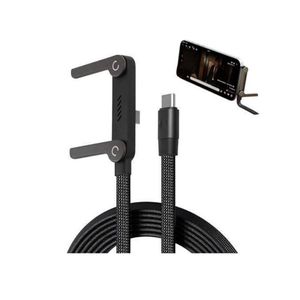 240W USB Type-C to USB Type-C Fast Charging Cable – 90-Degree Elbow Braided Data Cord with Built-in Folding Phone Stand Bracket for iPhone 15/16/17, MacBook, iPad, and Android