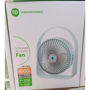 DP Duration Power DP-7652 Rechargeable Air Circulation Fan - 4000mAh, 3 Speeds, LED Night Light