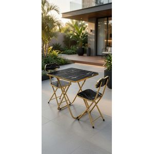 Modern Folding Dining Table Set with 2 Chairs – Marble Finish