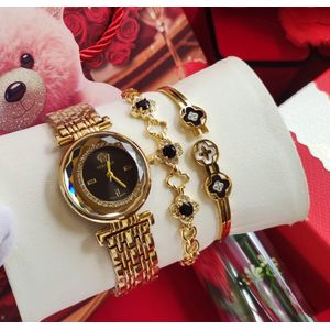 Lookworld Very Luxury & Super Gorgeous Non Fading Ladies Gold Wristwatch + Bracelet & Bangle