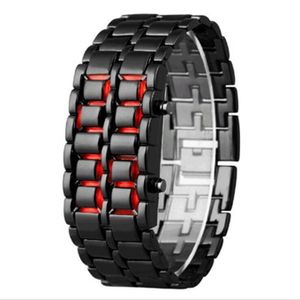 Fashion Mens Digital Lava Wrist Watch Men Black Full Metal Red Blue LED  Display Watches Gifts