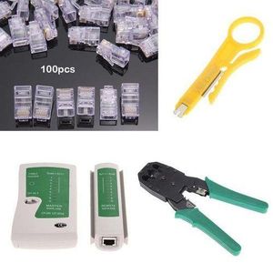 3-in-1 Networking Tool Set: Crimper, Cable Tester & 100 RJ45 CAT5/CAT5e Plugs