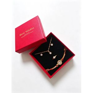 4Pcs Women Gold Crystal Jewelry Set,Necklace Earrings Ring Bracelet Round Rhinestone Jewellery Kit For Wedding Party Daily Wear Ladies Gift
