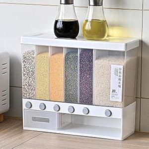 Compartment Wall Mount Dry Food Rice Dispenser Storage Container with Measuring Cup 10kg Capacity