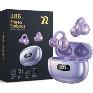 Wireless Earbuds, J86 Open-Ear Bluetooth Headphones with LED Power Display, Touch Control, Binaural Call & Wireless Charging Case