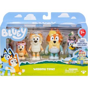Bluey Wedding Figures Pack of 4 Articulated Character Toys with Uncle Rad, Frisky, and Flower Bingo Figurines