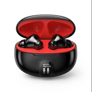 Winwolf 895B TWS Wireless Earbuds Bluetooth 5.3 Headphones with LED Display, Low Latency Gaming & Touch Control-BlackRed