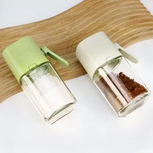 200ml Press Quantitative Glass Spice Jar with Adjustable Lever Lid for Precise Salt Pepper and Dry Spices.