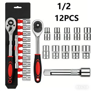 WakeView Handle Wrench Set 12pcs Socket Ratchet 1/2 Spanner Kit with Extension Rod and 10 Common Sockets Car Repair Hand Tools