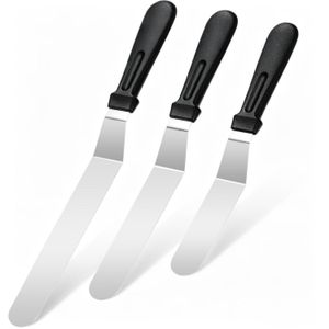 ShebSheb 3 PCS Offset Icing Spatula Set (6", 8", 10") Stainless Steel Frosting Spatulas with Non‑Slip Handle for Cake Decorating, Baking & Pastry Tools