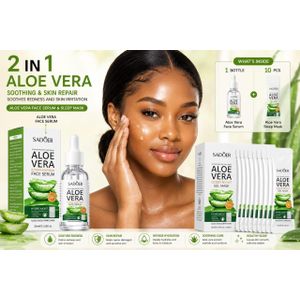 SADOER Aloe Vera Soothing, Skin Repair, Hydrating Glow Serum & Overnight Sleep Mask Set ( 1 Serum - 10 Sleep Mask)