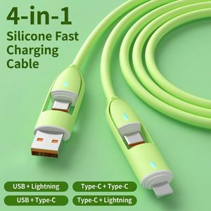4-in-1 Liquid Silicone PD Fast Charging Cable - Universal USB-A/C to Type-C & Lightning Soft Data Cord