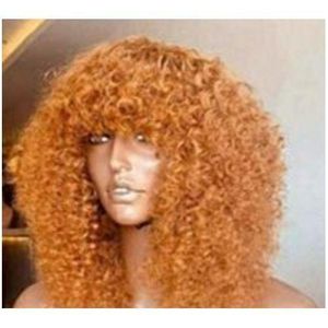 Gold Nice & Curly Fringe Wig For Women
