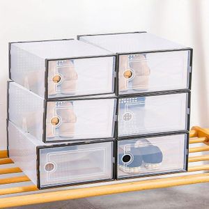 6-Pieces Plastic Stackable Shoe Storage Box - Clear (Black Frame)