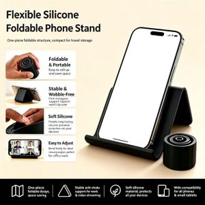 Foldable 360° Adjustable Phone Stand, Silicone Aluminum Anti-Scratch Lazy Holder for Phone Tablet Laptop, Portable Travel Desk Airplane Mount