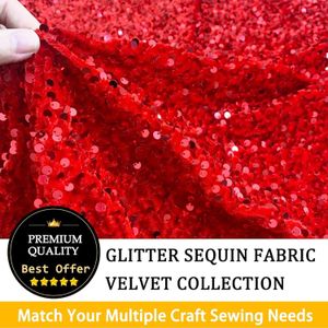2 Yards Red Velvet Sequin Fabric Strectch for Wedding Party Sparkly Sequence Sewing .Fabric for DIY Art Crafts Christmas Costume Reversible Fabric