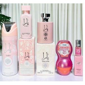 Fragrance combo gift set perfume of 5 in 1 of Yara Body Spray, Yara 50ml EDP, Yara Pink 25ml 25ml EDP, Tag Roll On and Mousuf Oil (the perfect daily choice)