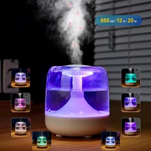 650mL USB Humidifier - Colorful Night Light, 12H/20H Spray, Silent For Bedroom & Office