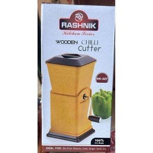 Rashnik Wooden Chilli And Dry Fruit Cutter with Lid, Manual Grinder, Hand Blender