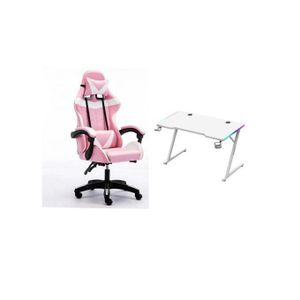 Executive Office Gaming Chair + Gaming Desk_ PINK/WHITE