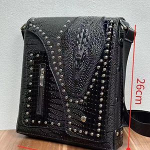 Men’s Crocodile-Pattern Cross Bag, Leather Shoulder Sling Pouch & Messenger for Business or Casual Wear - crossbag, crossbody men, side