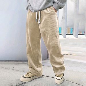 Men's retro loose corduroy casual pants with slant pockets Khaki