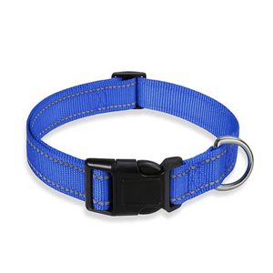 Reflective Pet Collar. High Visibility Nylon Pet Collar with Quick Release Buckle. Soft Adjustable Collar for Small. Medium. Large Dogs & Cats. Dark Blue. XS