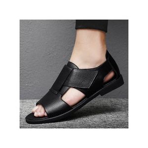 Men Sandals Soft Flat Male Shoes Casual Roman Sandals - Black