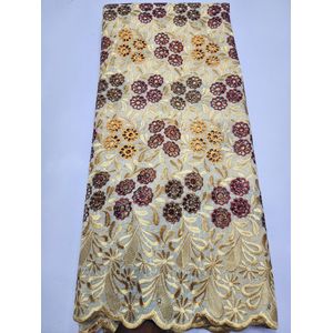 Cream gold Stoned Voile Lace Floral Design. Voile Cotton lace. 5 yard.