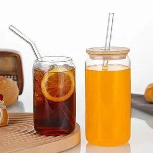 16OZ Tall Glass Mug Glass cup With Bamboo Lid And Glass Straw 1 PIECE