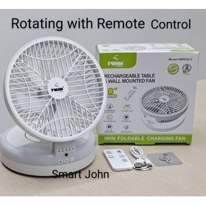 IWIN ENERGY Rotating Rechargeable Fan With Ambient Lighting And Remote-white