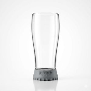HOPPED UP 16oz Longneck Beer Glass – Premium Borosilicate Pint Glass with Integrated Removable Silicone Coaster Base – Unique Inverted Bottle Design