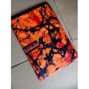 Original Wonderful Adire Cotton Fabric - Orange Red Black Crack Batik - 5 Yards