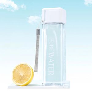 ShebSheb 1‑Piece Square Plastic Water Bottle with Handle Strap – Portable Leak‑Proof Cup for School, Office & Travel