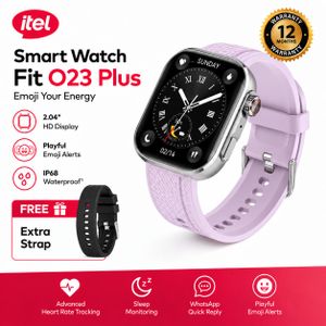 itel 2.04" HD Fit O23 Plus Scratch & Water Proof Smart Watch ISW-023P + Free Extra Strap