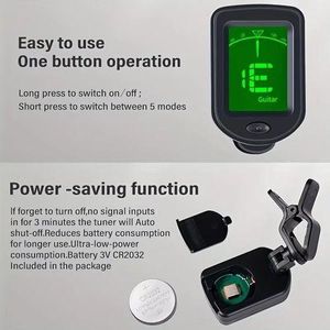 Guitar Tuner Clip-on Chromatic Digital Tuner LCD Display Mini Tuner String Instrument Accessories for Guitar Ukulele Violi