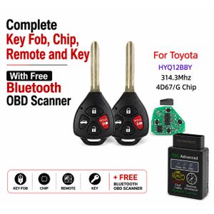 Original Complete Key Fob with free Bluetooth OBD Scenner for Toyota Camry Avalon Corolla Matrix RAV4 Yaris Venza 4Runner HYQ12BBY 314.4Mhz ID 4D67 / G Chip Car Remote Key Blade TOY43