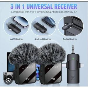F11-2 Wireless Lavalier Microphone Kits features two transmitters Lapel Mic System, Noise Cancelling, Clip on, Work For iPhone, Type, Android And Camera Port