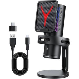 Gaming Microphone for PC, Noise Cancellation Condenser Mic with RGB Lights, Mute, Gain for Streaming, Recording, Podcast, Chat, Twitch, YouTube, Discord, Computer, PS5, PS4,GM7